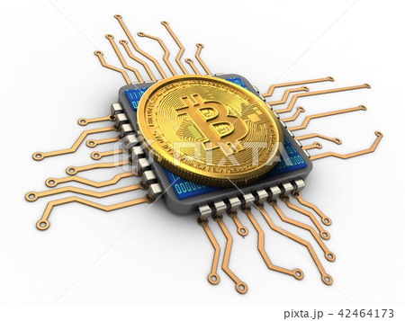 3d illustration of bitcoin with cpu 42464173