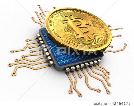 3d illustration of bitcoin with cpu 42464175