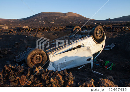 Car accident. Crashed and overturned automobile 42467456
