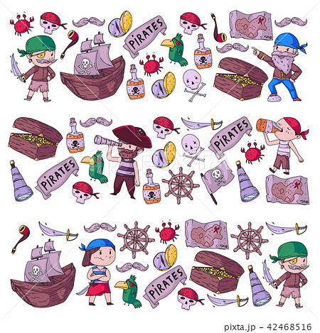 Pirate party for little children. Kindergarten background. Sea and ocean adventures. Ship and 42468516