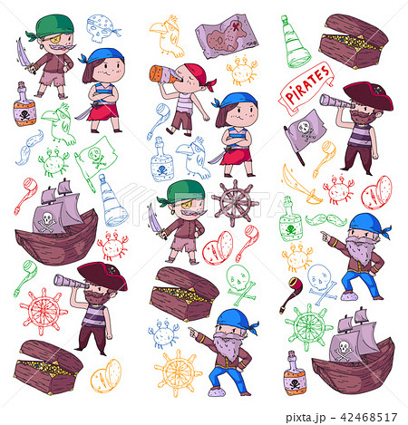 Pirate party for little children. Kindergarten background. Sea and ocean adventures. Ship and 42468517