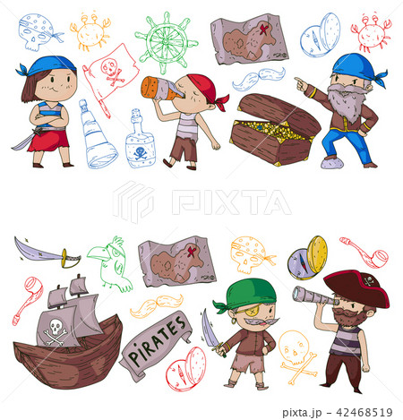 Pirate party for little children. Kindergarten background. Sea and ocean adventures. Ship and 42468519