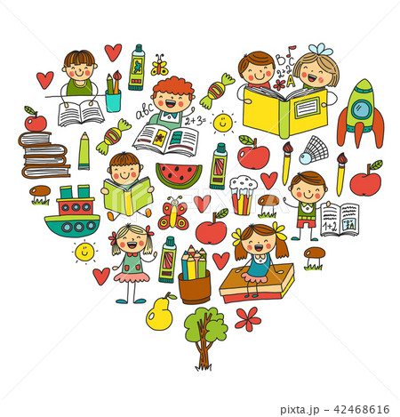 School, kindergarten boys and girls reading books. Imagination. Library. Space, travel, adventure. School, kindergarten boys and girls reading books. Imagination. Library. Space, travel, adventure. 42468616