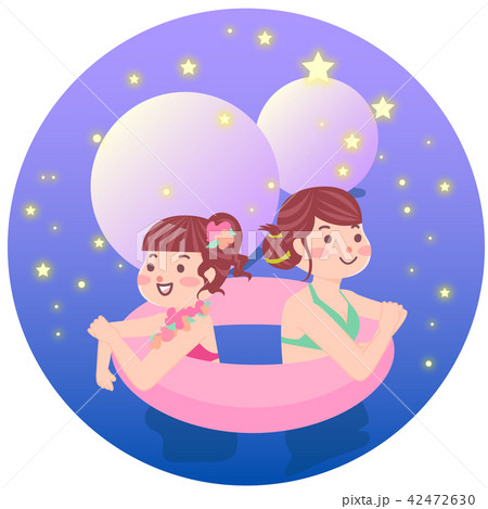 ナイトプールを楽しむ女の子たちのイラスト素材