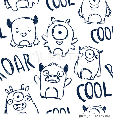 Cute monsters and lettering seamless pattern 42475468