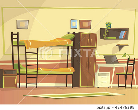 Cartoon Student Dormitory Room Interiorのイラスト素材