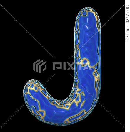 Golden shining metallic 3D with blue paint symbol capital letter J - uppercase isolated on black. 3d 42476589