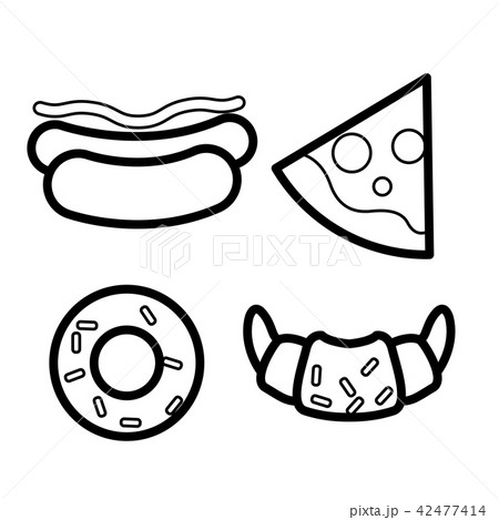Fast food hotdog, pizza , croissant and doughnut Fast food hotdog, pizza , croissant and doughnut 42477414