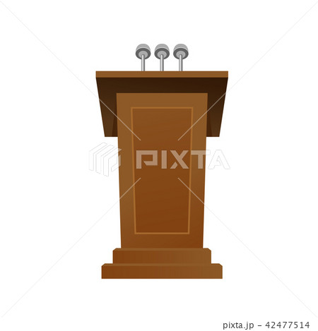 Wooden tribune with microphones - speech desk Wooden tribune with microphones - speech desk 42477514