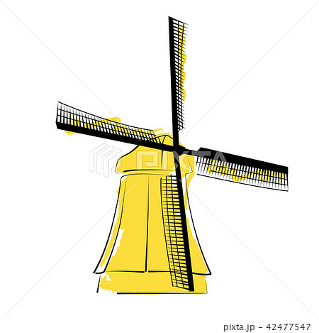 Watercolor yellow windmill on white background.. 42477547