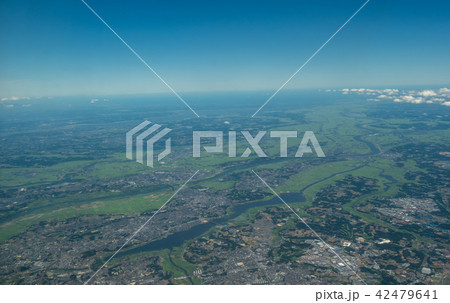 手賀沼と利根川の空撮写真 手賀沼と利根川の空撮写真 42479641