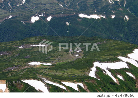 北アルプス　水晶岳山頂への道　雲ノ平遠景 42479666