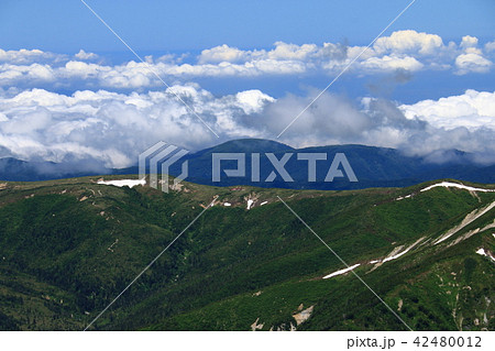 北アルプス水晶岳（黒岳）山頂からの山々　太郎平遠景 42480012