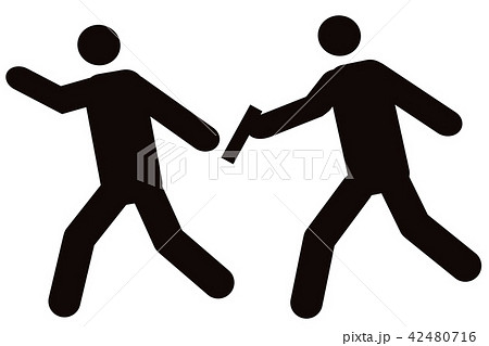 バトンタッチをする人 黒色 左向きのイラスト素材
