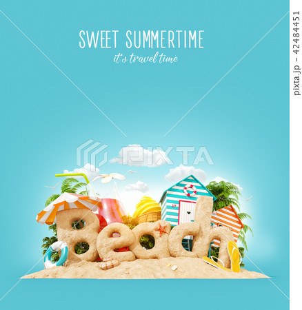 The word Beach made of sand on tropical island The word Beach made of sand on tropical island 42484451