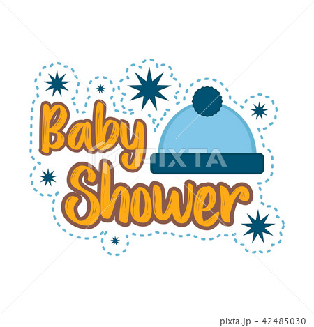 Baby shower label with a hat 42485030