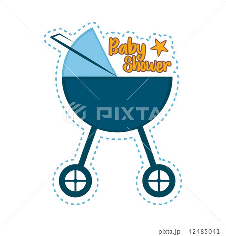 Baby shower label with a baby stroller 42485041
