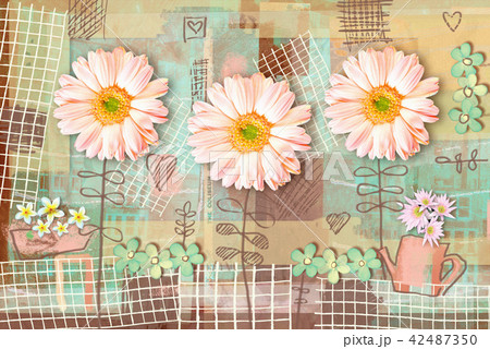 Elegance country postcard with gerbera flowers. 42487350