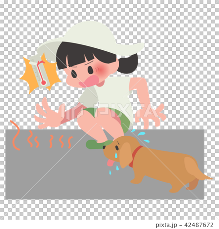 Asphalt temperature hot woman dog pet walk 42487672