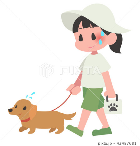 犬 ペット 散歩 女性 夏のイラスト素材