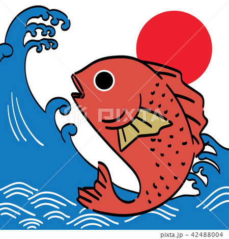Fish red and wave in Japanese style vector. Carp  42488004