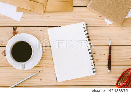 Business stationary set in workspace on wooden 42488336