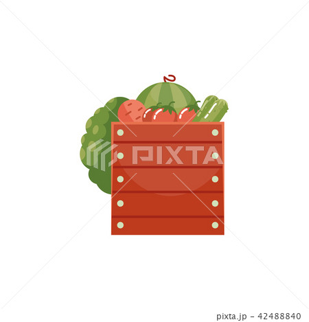 Fresh ripe vegetables and fruits in wooden box isolated on white background. 42488840
