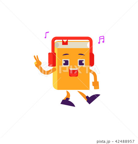 Vector cartoon book character dancing headphones 42488957