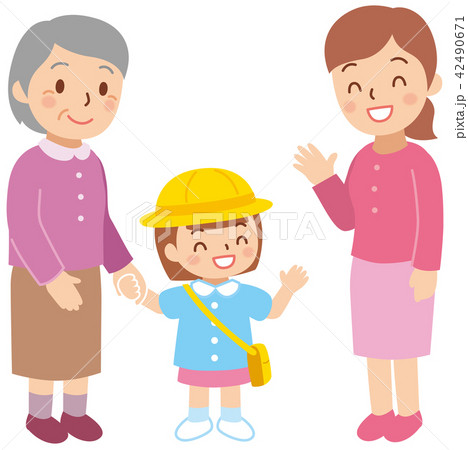 通園を手伝うおばあちゃん 42490671
