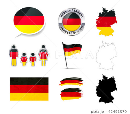 Large set of Germany infographics elements with flags, maps and badges on white 42491370