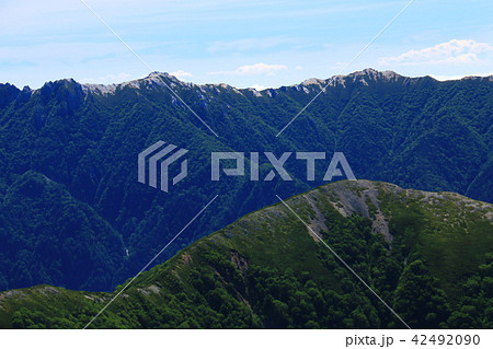 北アルプス　水晶岳山頂への道  燕岳遠景 42492090