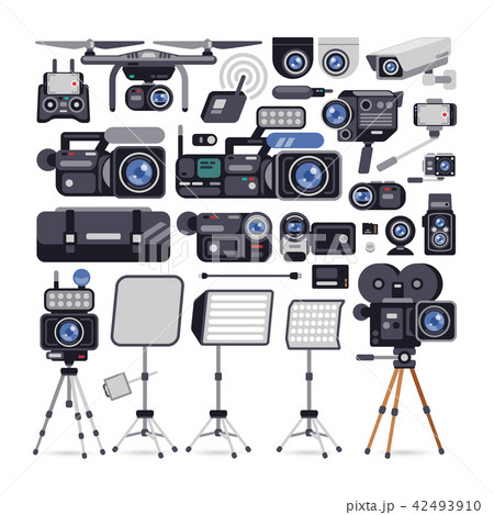 Videographer Equipment Icons in Flat Style 42493910