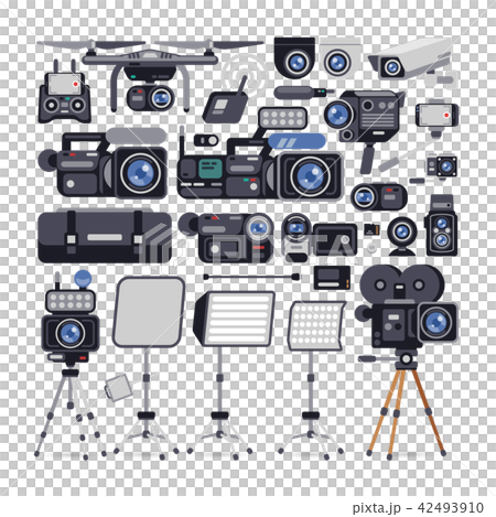 Videographer Equipment Icons in Flat Style 42493910