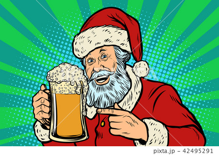 Santa Claus With A Mug Of Beer Foam Christmas のイラスト素材
