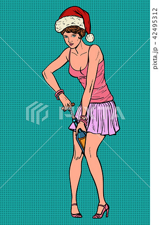 Woman uncorking Champagne. Christmas and New year 42495312