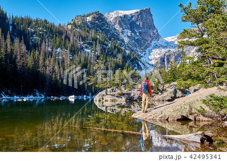 Tourist near Dream Lake in Colorado 42495341