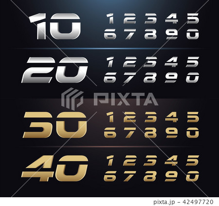 set of metal number. Typography silver and gold 42497720