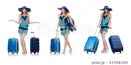 Woman going to summer vacation isolated on white Woman going to summer vacation isolated on white 42498169