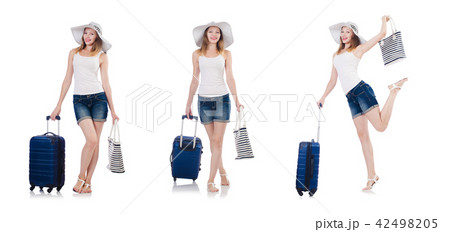Woman going to summer vacation isolated on white 42498205