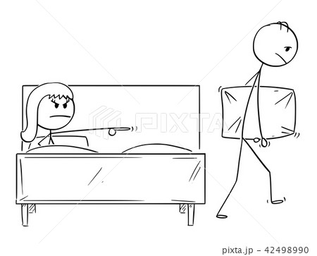 Cartoon of Man Expelled From Bed By Womanのイラスト素材 [42498990] - PIXTA