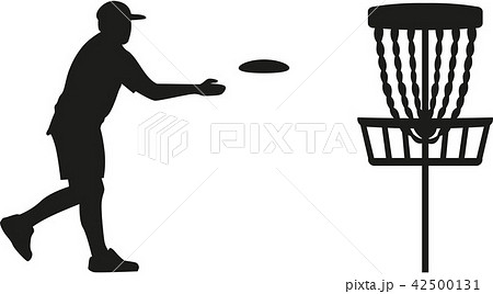 Disc Golf Player Throwing A Disc In The Basket Stock Illustration