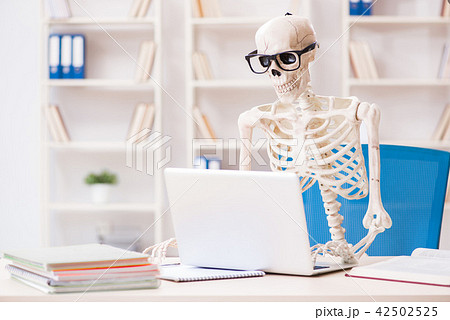 Skeleton businessman working in the office Skeleton businessman working in the office 42502525