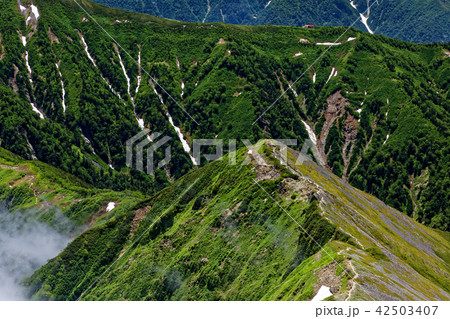 鹿島槍ヶ岳から見る布引山と種池山荘 鹿島槍ヶ岳から見る布引山と種池山荘 42503407