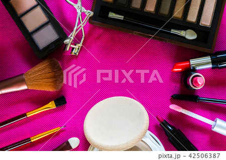 cosmetics on pink background cosmetics on pink background 42506387