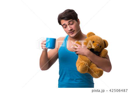 Young man with coffee cup isolated on white 42506487
