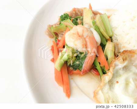 Fried Savory sauteed mixed vegetables with shimp Fried Savory sauteed mixed vegetables with shimp 42508333