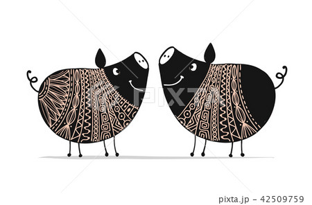 Cute couple of pigs, symbol of 2019 for your design Cute couple of pigs, symbol of 2019 for your design 42509759