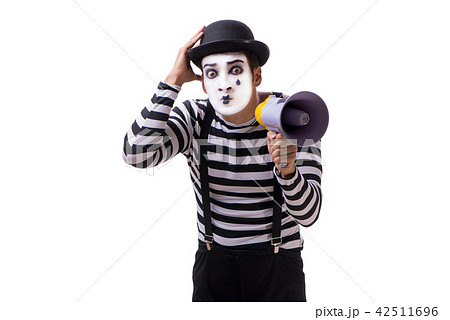 Mime with megaphone isolated on white background Mime with megaphone isolated on white background 42511696