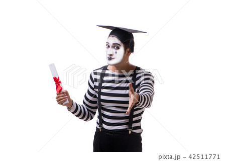 Mime with mortarboard isolated on white background Mime with mortarboard isolated on white background 42511771