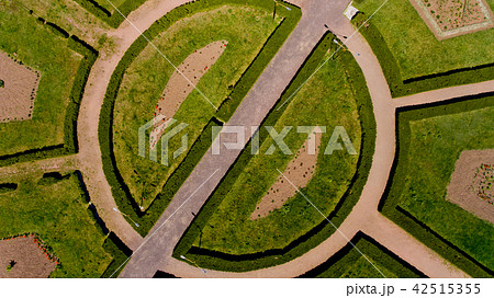 Top view of the lawn with geometric. Aerial view. Top view of the lawn with geometric. Aerial view. 42515355